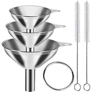 3 in 1 Metal Small Funnels for Filling Bottles Stainless Steel Small Kitchen Funnel Set for Transferring Essential Oils Liquid Fluid Spice Dry Ingredients Powder, Durable and Dishwasher Safe