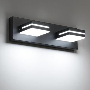 SineRise LED Modern Bathroom Vanity Light Fixtures (2-Light, 15.5-Inch), Matte Black Modern Acrylic Bathroom Wall Lighting Fixtures Over Mirror (Cool White 6000K)
