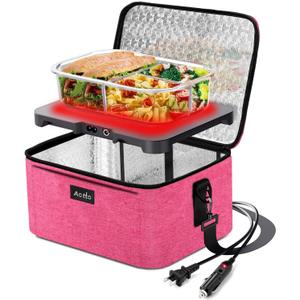 Aotto Portable Electric Lunch Box Food Heater, 12V/24V/110V 3-in-1 Car Food Warmer Heated Lunch Box for Adults, Cook, Reheat & Keep Meals Warm for Car, Truck, Travel, Work, Home - Pink