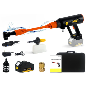 T TOVIA 870PSI Electric Washer Kit, Cordless Pressure Washer Gun with 4.0 Ah Waterproof Battery, 6-in-1 Nozzle, 0-180°Adjustable Nozzle for Washing Cars Patio Fence Watering Plants