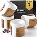 MIAMIO Espresso Cups Set of 2 (3.5 oz) Japanese Tea Cups Ceramic/Handleless Mug with removable Wooden Cuff/Coffee Cups without Handle (White)