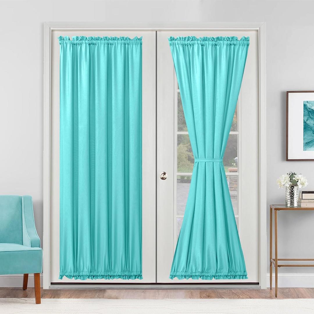 Hiasan French Door Curtains Privacy, Rod Pocket Semi Sheer Front Curtain for Door Window, 1 Panel (Aqua, W 52 inch x L 72 inch)