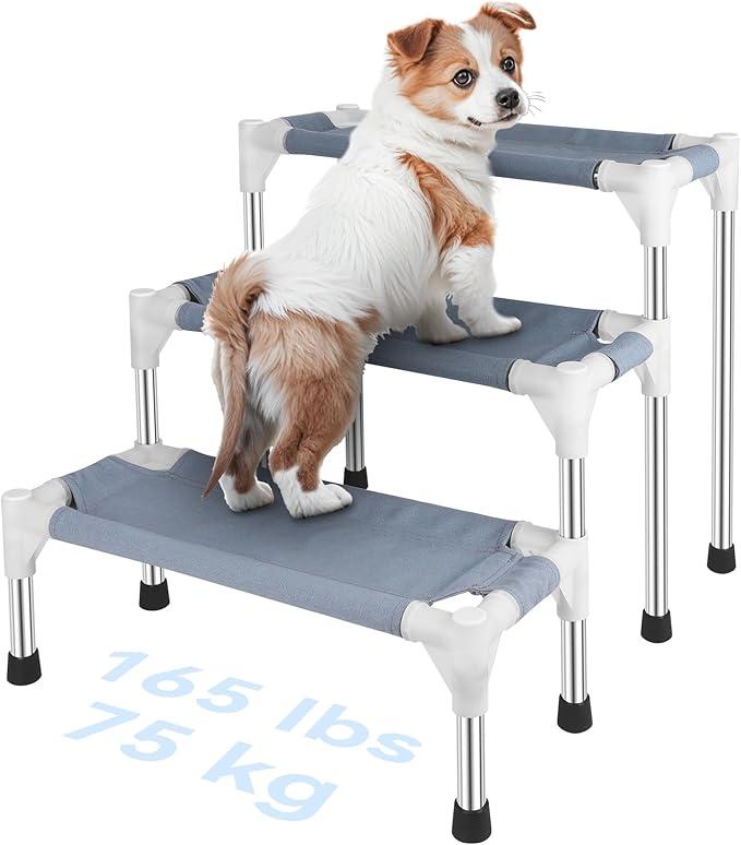 Makerfire Dog Stairs for Small Dogs and Cats (3-Step), Dog Steps for Bed/Couch, Pet Stairs for Dogs to Get on Bed