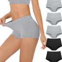 Migbean Boy Shorts Underwear for Women - Boxers for Women, Women's Cotton Underwear Boyshorts (Grey Black-5pack)