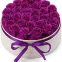 Valentines Day Flowers Roses Gifts for Her,28pcs Purple Forever Preserved Roses in Round Gift Box,Valentines Day Delivery Prime Gifts-Roses Gifts for Women,Mom.