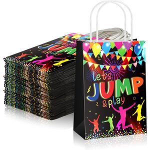 Crtiin 32 Pieces Trampoline Jump Goodie Bags Jumping Theme Party Favors Bags with Handles Paper Goodie Colorful Party Favors for Kids Adults Birthday Decoration Supplies