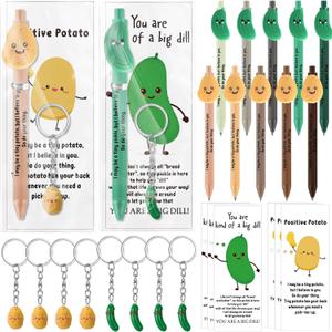 Sayglossy 50 Set Teacher Appreciation Gifts Bulk Positive Pickle Pen Cute Pickle Potato Keychain Funny Inspirational Card Employee Appreciation Graduation Gifts for Student Teacher Nurse