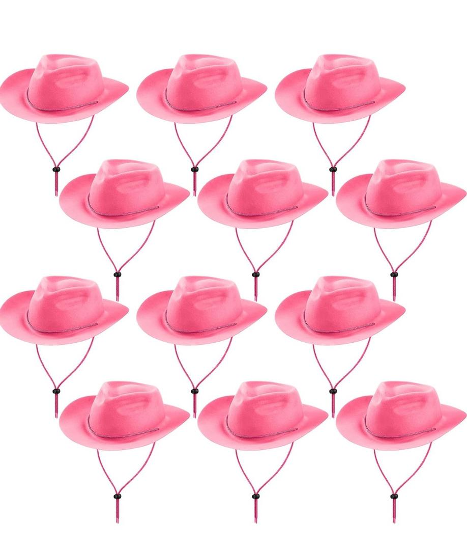 Hicarer 12 Pieces Disposable Plastic Cowboy Hat Set for Party Felt Wide Brimmed Western Cowgirl Hat for Men Women