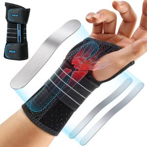 Rakiie Carpal Tunnel Wrist Brace, Adjustable Night Wrist Support with 3 Metal Splints, Hand Brace for Men Women No Pressure on Thumb, Splint Stabilizer for Work, Arthritis (Right Hand, Blue, Large)