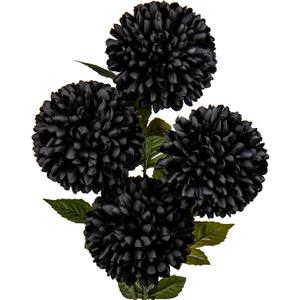 Briful Autumn Artificial Chrysanthemums Ball Flowers 6’’ Large Heads Mums Stems Black Fake Hydrangea Flowers Bouquet for Home Halloween Wedding Fall Decorations, Set of 4