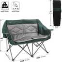 Northroad Folding Loveseat Camping Chair Portable Double Duo Full Padded Garden Chair for 2 Person Sofa w/ 2 Cup Holder,Wine Glass Holder,Mesh Storage,Support 600lbs for Picnic Beach Travel, 35.8 x 20.5 x 39.8 inches
