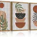 DRACIT Large Boho Mid century Wood Framed Canvas Wall Art Set, Modern Neutral Bohemian Wooden Wall Decor, Minimalist Abstract Geometric Leaf Wall Sculptures for Living Room, Bedroom, Office-16 x243