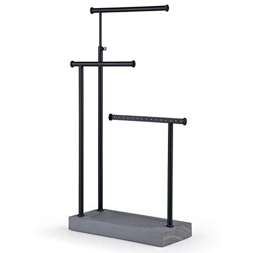 SRIWATANA Jewelry Organizer Display Extra Tall Necklace Holder 3 Tier Jewelry Tree Stand, Gift Idea (Weathered Grey & Black)