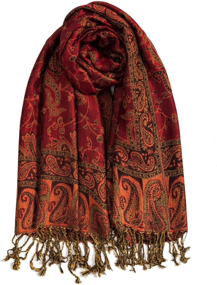 AUSEKALY Pashmina Feel Shawls Wraps for Women Rave Scarf Soft Silky Reversible Men Scarves (Burgundy)