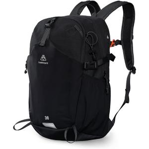 Haimont 30L Lightweight Hiking Daypack with Rain Cover, Black | Hydration Sleeve, Trekking Pole Holder, Front Stash Pocket, Breathable Back Panel, Whistle Buckle