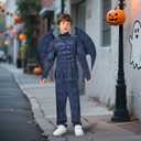 Bat Costume Kids Muscle Suit with Bat Wings for Boys Full Set Outfits Halloween Cosplay (Medium, Blue)