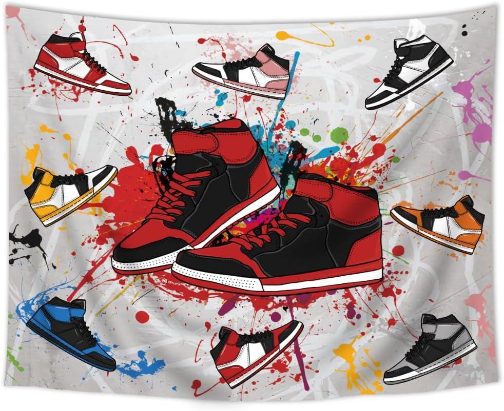SVBright Retro Basketball Shoes Tapestry 59Hx78W Inch Sneaker Decorations Party Sports for Boys Aesthetic Cool Graffiti Funny Colorful Fabric Wall Hanging Home Decor Art for Living Room Bedroom Dorm (Red Black)