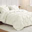 JOLLYVOGUE California King Comforter Set 7 Pieces - Bed in a Bag Cal King for All Season, Pintuck Bedding Comforter Sets with Comforter, Flat Sheet, Fitted Sheet and Pillowcases & Shams, Ivory