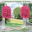 2Pcs UV Resistant Artificial Flowers for Outdoors, Realistic Faux Silk Bougainvillea Flowers, Fake Hanging Plants for Porch Patio Balcony Decoration (Rose Red)