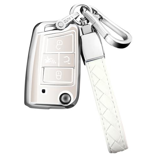 Sindeda for Volkswagen Key Fob Cover with Keychain Soft Full Protection Key Shell Key Case Compatible with VW Tiguan Golf Jetta Polo Atlas Skoda (White) Sindeda for Volkswagen Key Fob Cover with Keychain Soft Full Protection Key Shell Key Case Compatible with VW Tiguan Golf Jetta Polo Atlas Skoda (White)