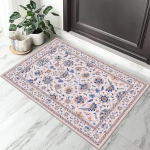 2x3 Entryway Rug 2x3 Washable Area Rugs Non-Slip Low Pile Throw Small Kitchen Rugs for Entryway Door Mat Indoor Entrance Bathroom,Printed Vintage Home Decor Rug (Pink Floral)