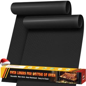 2 Pack Oven Liners for Bottom of Oven, 17"x25" Heavy Duty Non-Stick Oven Liner Mat, Reusable Heat Resistant Grill & Baking Mat, BPA/PFOA Free Roaster Liners, Fits Electric, Gas, Toaster Ovens (Black)
