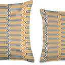 Mid Century Modern Geometric Pattern Navy Blue Yellow Rust Throw Pillow