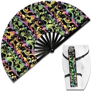 Lridescent Holographic Large Rave Bamboo Folding Clack Hand Fan With Holster for Men/Women Handheld Fan for EDM,Music Festival,Club,Freaky,Party,Dance,Performance,Decoration,Gift