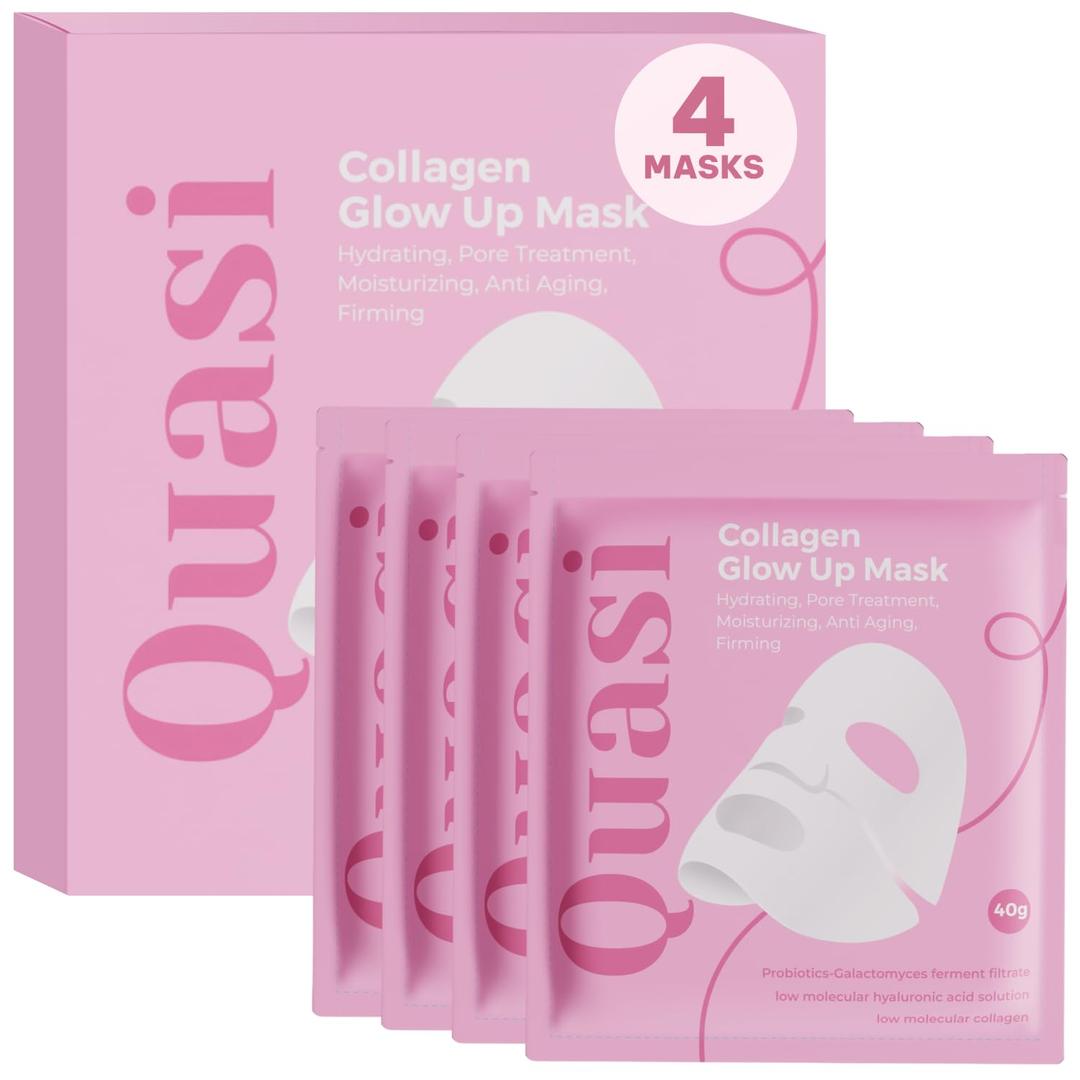 Quasi Bio-Collagen Face Mask Overnight – Hydrating Korean Sheet Mask – Niacinamide & Low Molecular Collagen – Firming & Smoothing Skincare for All Skin Types – 3 Masks