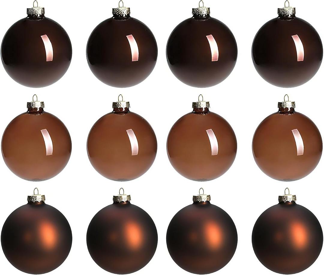 Brown Glass Christmas Ball Ornaments for Tree, 2.36 Christmas Hanging Ornaments Set of 12 Xmas Baubles for Holiday Party Xmas Tree Decorations Gifts