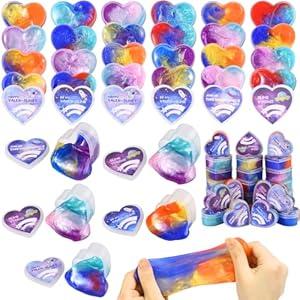 28 Pack Valentines Day Gift Cards with Galaxy Slime Stress Relief Fidget Toy for Kids Party Favor, Classroom Exchange Prizes,Valentine Exchange Gifts, Valentine’s Greeting Cards