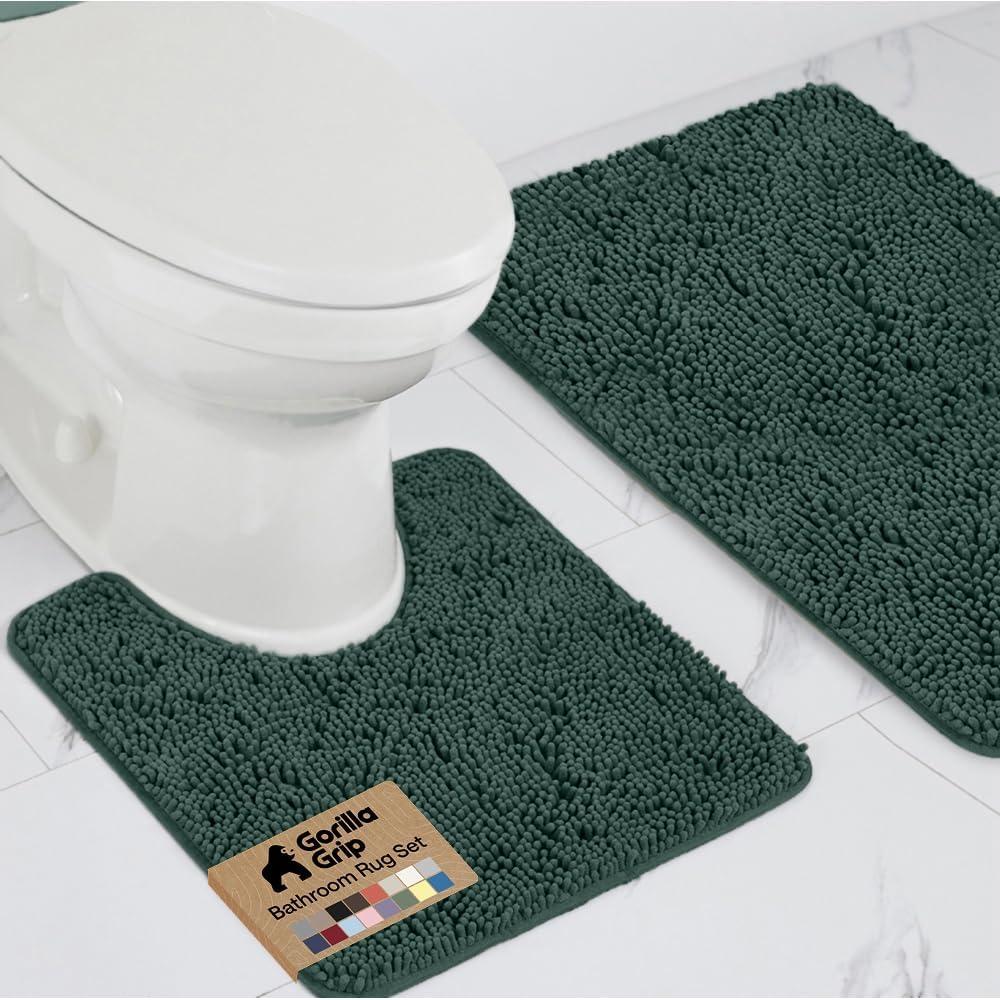 GORILLA GRIP Bathroom Rug Sets, Soft Chenille 2 Piece Area Rugs Set, Toilet Base Mat and 30x20 Carpet, Absorbent Microfiber Washable Mats Dry Quickly, Home Dcor and Bath Room Accessories, Hunter