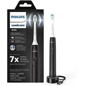 Philips Sonicare 4100 Rechargeable Electric Toothbrush, with Pressure Sensor, 2 Intensity Settings, SmarTimer and QuadPacer, 14-Day Battery Life, Black, Model HX3681/24