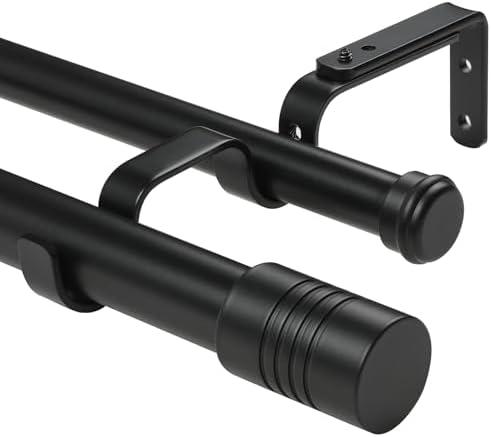 Creatyi 1 Inch Heavy Duty Double Curtain Rods 32 to 129 Inch Adjustable Double Curtain Rods for Windows for Bedroom Living Room Kitchen Study Office (Black)