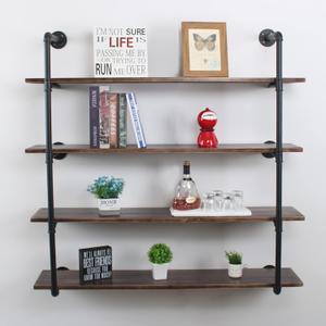 MBQQ Industrial Retro Pipe Shelf 48in 4 Tier Wall Mounted,Rustic Floating Shelves,Farmhouse Kitchen Bar Shelving,Home Decor Book Shelves,DIY Bookshelf Hanging Wall Shelves,Black