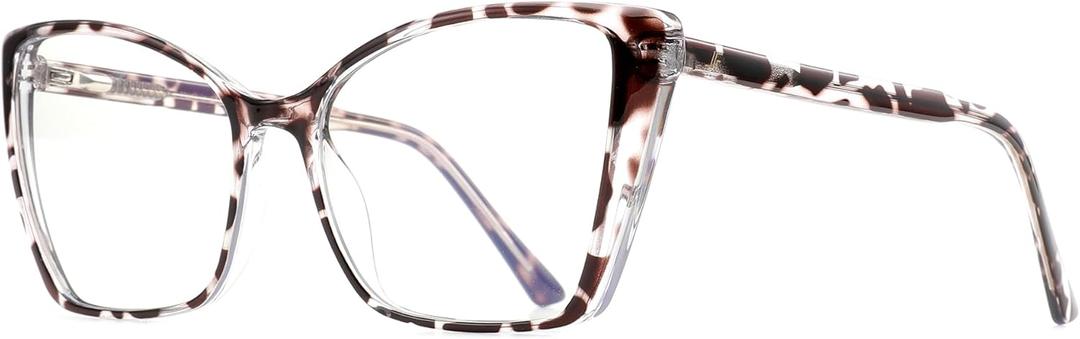 Blue Light Blocking Glasses for Women, Oversized Trendy Cat Eye Computer Gaming Glasses Anti Glare & UV Glare RF6204 (Leopard Cateye Frame)