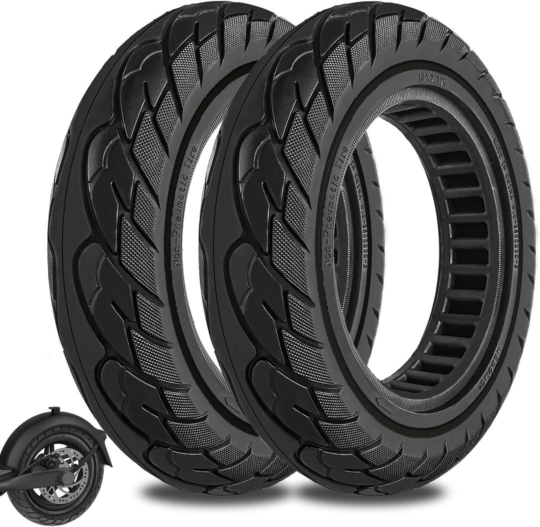 10 inch Solid Rubber Tire, 10x2.125, 50/75-6.1 Tubeless Tyre for Xiaomi M365/Pro 1s/Pro 2, Gotrax G4/Xr/V2 Electric Scooter, 10x2 Puncture-Proof Explosion-Proof Wheel Replacement Black 2pcs