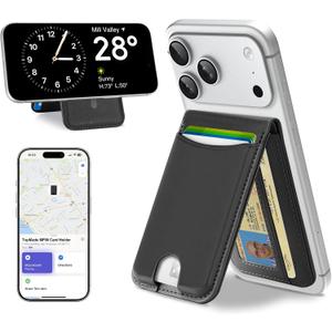 TopMade for MagSafe Wallet, Works with Apple Find My, Strongest Magnetic Wallet with Stand, 6 Card Holder, RFID Blocking, Magnetic Card Holder for iPhone 17/16/15/14/13/12 Series, Rechargeable, Black