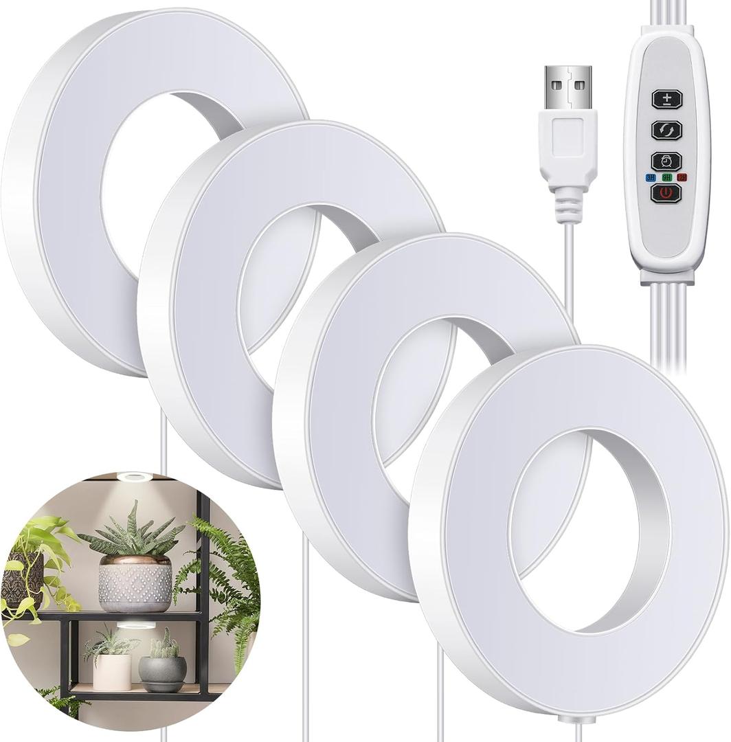 Tujoe Quad Head Indoor Plant Lights for Growth Ceiling Grow Lights for Indoor Plants 196 LED Full Spectrum LED Grow Lamp 5v Safe Voltage Lamp with 4/8/12h Auto Switch 4 Dimmable Brightness Levels