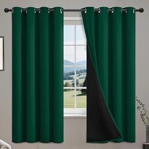 COSVIYA 100% Dark Green Blackout Curtains for Kids Room 63 Inches Length