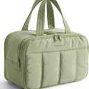 BAGSMART Travel Toiletry Bag, Puffy Large Toiletry Bag for Women, Lightweight Cosmetic Makeup Bag Organizer with Handle for Traveling, Accessories, Essentials, Toiletries (Green)