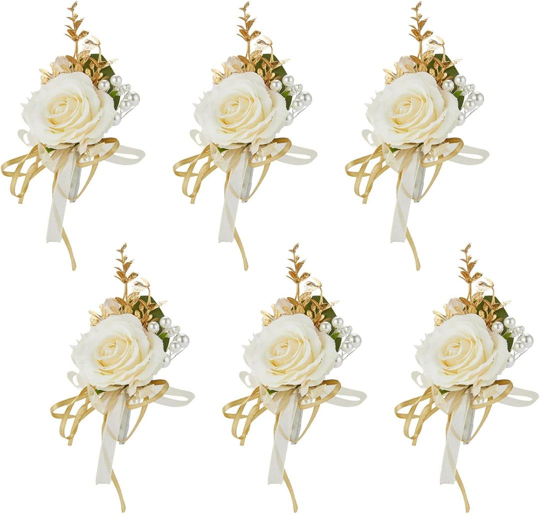 Champagne Boutonniere for Men Wedding, Set of 6, Groom and Best Man Boutonniere for Wedding Ceremony Anniversary, Formal Dinner Party and Rustic Fall Wedding Prom