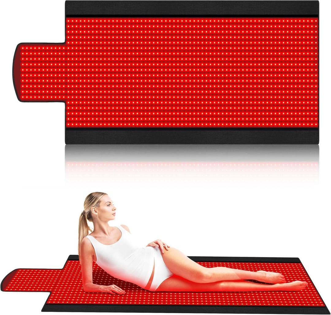 New Double Pulses Red Light Therapy Mat for Full Body Pain Relief, Equipped with 1370 Dual-Wavelength Red Light Therapy and Infrared LED Beads 44x16,5, 5 Level Regulation (Black)