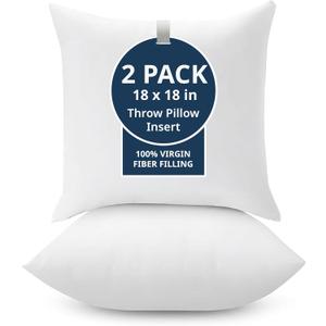 LANE LINEN 18 x 18 Throw Pillow Insert - Pack of 2 White, Down Alternative Pillow Inserts for Decorative Pillow Covers, Throw Pillows for Bed, Couch Pillows for Living Room