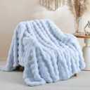 Smoofy Faux Fur Throw Blanket for Couch Rabbit Fleece - Light Blue Fluffy Blanket for Sofa Bedroom Living Room, Cozy Soft Plush Luxury Thick Winter Fuzzy Comfy Bubble Blanket - 60" x 80"
