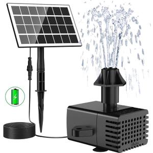 Jutai Solar Fountain Works in Cloudy Day with 2000mAH Battery Backup, 3.5W Glass Panel DIY Water Pump Kit with Sucker and Stake for Bird Bath, Water Feature,Garden, Outdoor-7 Nozzles,16.4ft Power Cord