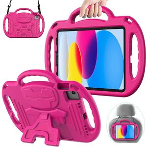 AVAWO Kids Case for iPad (A16) 11th Generation 11 Inch 2025 & iPad 10th Generation 10.9" 2022, iPad Air (M3/M2) 2025/2024 Shockproof Rugged Protective with Shoulder Strap/Handles/Kickstand Cover, Rose