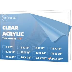 CALPALMY (2 Pack) 1/8" Thick Clear Large Acrylic Sheets - 24" x 48" Pre-Cut Plexiglass Sheets for Windows, Craft Projects, Signs, Display Cases, Sneeze Guard and More - Cut with Power Saw, Hand Tools