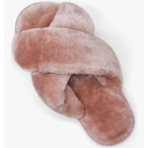 Vepose Women's 801 Cross Band Slippers, Soft Plush Furry Open Toe Fur Slides, Fuzzy Fluffy Slip on House Shoes Indoor Outdoor Slippers 8-9