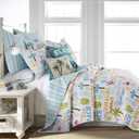 homthreads by Levtex Home - Beach Days Quilt Set - King Quilt (106x92in.) + Two King Pillow Shams (36x20in.) - Coastal Beach - Teal Blue Yellow Green Brown Pink - Reversible - Cotton Fabric